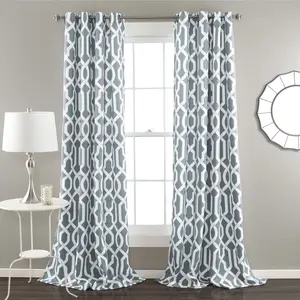 Lush Decor Edward Trellis Light Filtering Window Curtain Panel Set - Modern Printed Geometric Design, Room Darkening, 52"W x 63/84/95/108"L, 100% Polyester, Grommets, Machine Washable - Sun Shade Film