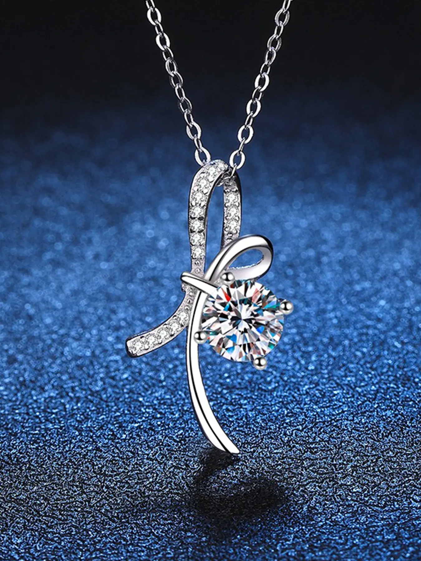 S925 Sterling Silver Rhinestone Decor Bowknot Design Pendant Necklace for Women, Elegant Jewelry for Party, Daily Clothing Decor, Trendy Jewelry for Birthday Gift