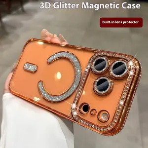 3pcs Set 1 Phone Case + 2 HD Screen Protectors Glitter Rhinestone Case for iPhone 17 Pro Max/16 Pro/15/14/17 Air, Anti-Drop 13 PM Premium Unique Magnetic Protective Cover, New Design, Premium Phone Accessory, Decorative Smartphone Protector