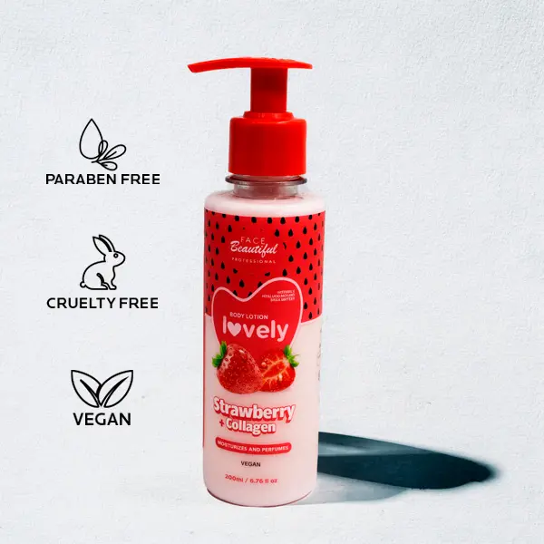 Face Beautiful Brazilian Strawberry Body Lotion - Lightweight, hydrating daily moisturizer with fast-absorbing, non-sticky formula for all skin types, soft, scented skin, 200 ml / 6.76 fl oz