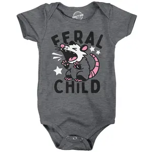 Feral Child Baby Bodysuit Funny Sarcastic Wild Animal Graphic Novelty Jumper for Infants Funny Baby Onesies Sarcastic Clothes for Baby Funny Animal Onesie Novelty Onesie Dark Grey