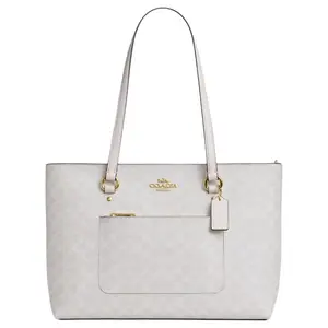 Coach Station 35 Tote Bag in Chalk with Gold Logo and Mixed Materials for Women
