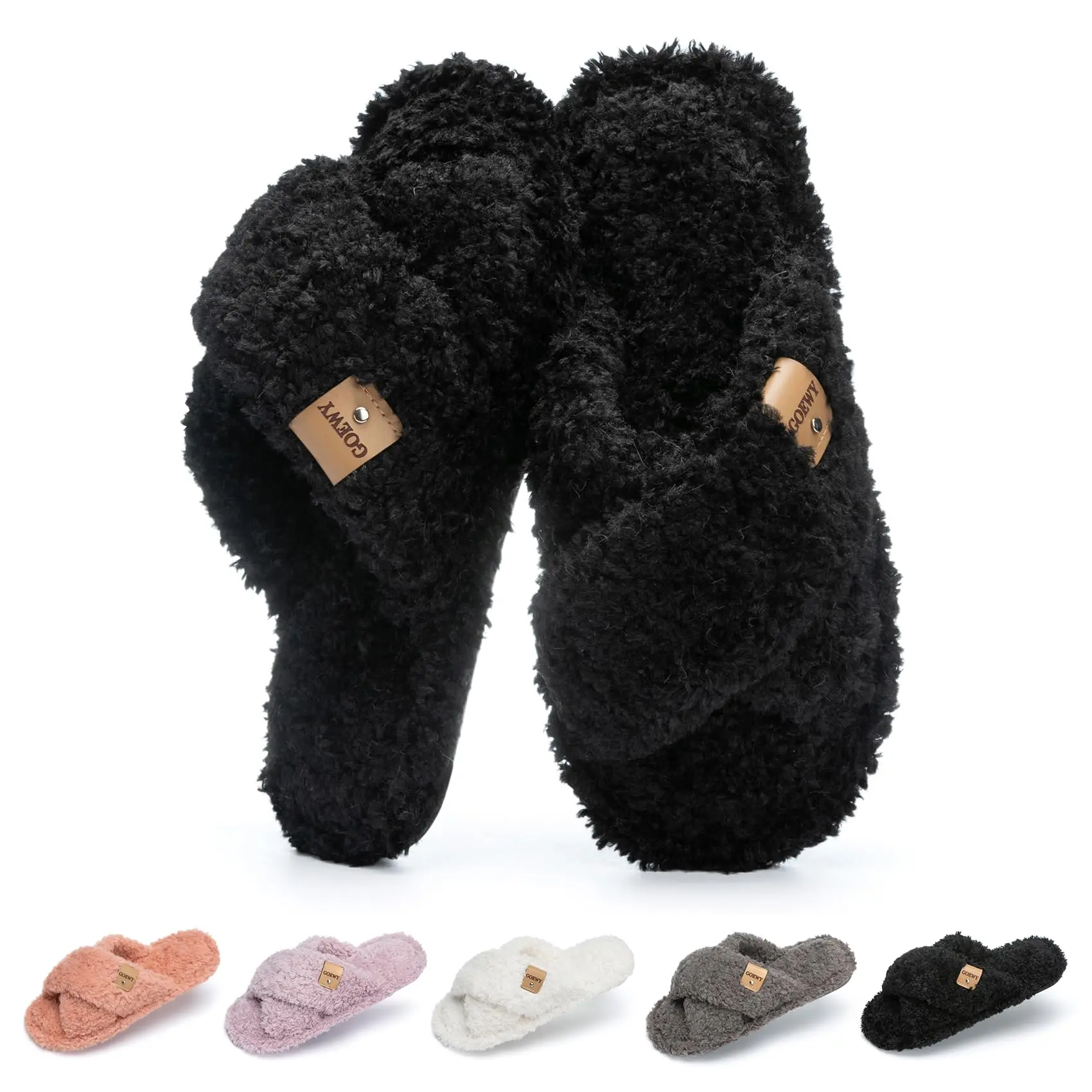 Fuzzy Open Toe Slippers for Women Indoor and Outdoor with Memory Foam Cozy Cross Band Women's Slipper Cute Soft House Shoes Slip On Gifts for Womens Mom Her Ladies Bridesmaid