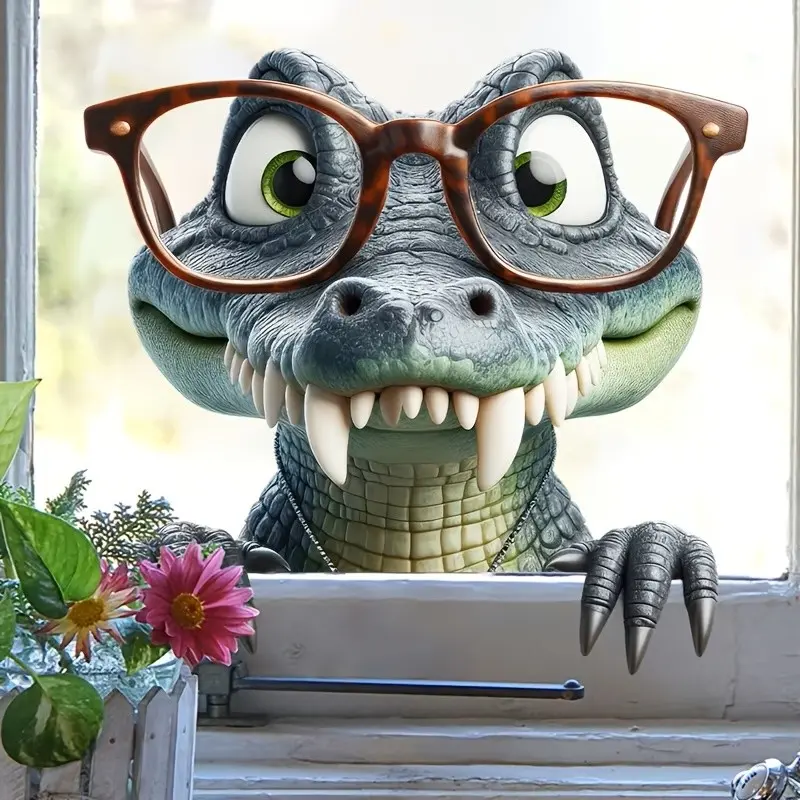 Creative Crocodile Pattern Glass Sticker, Reusable Static Adhesive Window Decal, Animal Design for Home Decor, Removable Glass Decoration