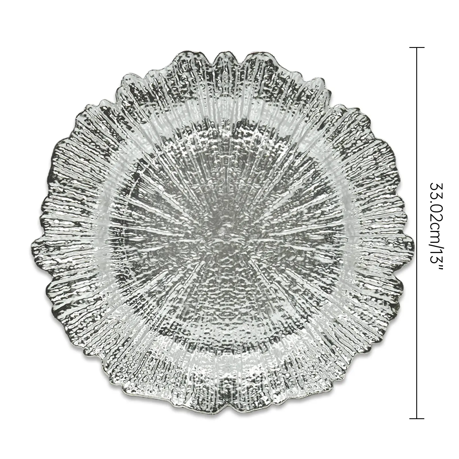 13-inch Silver Plate Set - 6/12/18/24/48 Packs, Vintage Coral Reef Design, Reusable for Weddings & Events​