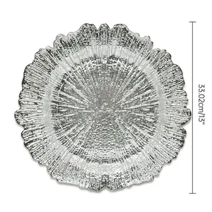 13-inch Silver Plate Set - 6/12/18/24/48 Packs, Vintage Coral Reef Design, Reusable for Weddings & Events​