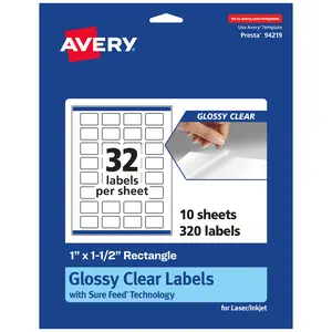 Avery Glossy Clear Rectangle Labels with Sure Feed, 1" x 1.5"