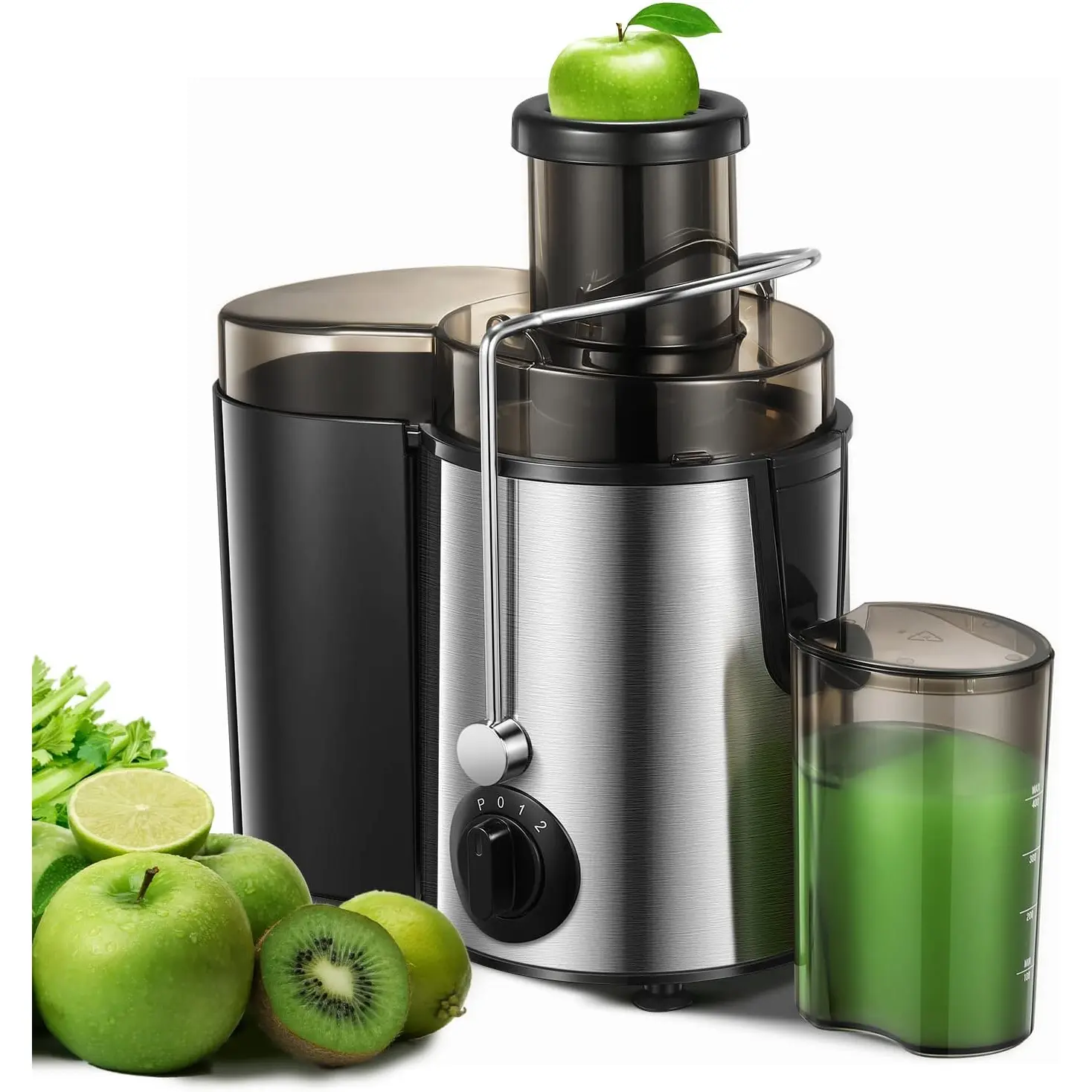 Centrifugal Juicer Machine - 800W Max Power Stainless Steel Extractor, 65MM Large Chute for Whole Fruits/Vegetables, 3 Speeds Quick Juicing, 1.6L Capacity, Easy Cleanup for Busy Users, 3Speed Control