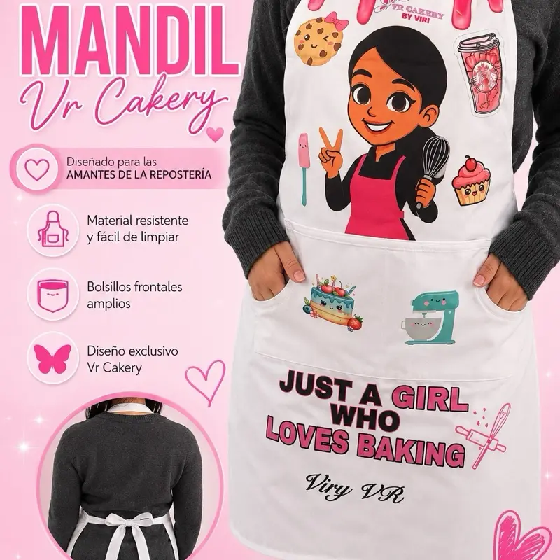 VRCAKERY Classic White Home Kitchen Apron, Funny VRCAKERY-Designed Solid-Color Apron for Daily Cooking and Baking, Personalized Kitchen Linen