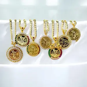 Centenario  Mexican 50 Pesos 14K Gold-Plated Heart Shaped Necklace - Zirconia Frame, 24-Inch Cuban Chain & Link Chain,
