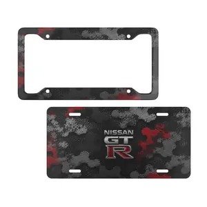 Nissan GT R Camo License Plate Frame Set, Custom GTR Front License Plate Cover, Sports Car Auto Tag Accessories Gift for Nissan GTR Fans, Universal Metal Plate Frame
