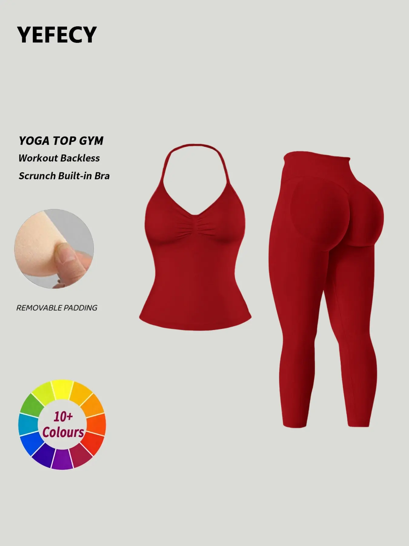 Women's Soft Moisture-Wicking Sports Bra Tank Top + High Waist Leggings, Detachable Padding, Backless Yoga Set, Sporty Style, Workout Sets, Fitness Wear