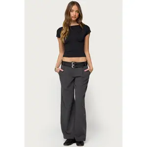 Andy Double Belt Straight Leg Tailored Pants