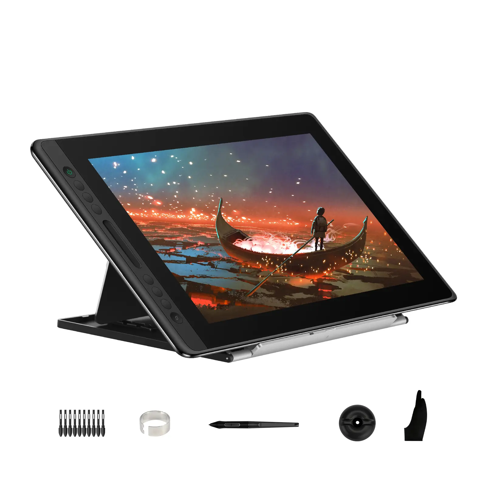 HUION KAMVAS Pro 16 Writing Graphics Drawing Tablet - 15.6inch Full-Laminated HD Screen, Stand, Battery-Free Stylus, 8192 Pen Pressure, 6 Hot Keys, Touch Bar, Compatible with PC, MAC, Linux, Devices, Eye Care