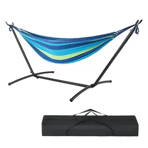 GIANNA Double Hammock with Steel Stand and Carrying Bag, Adjustable Height, 450lbs Capacity, Polyester Cotton Fabric, Portable Outdoor Hammock for 2 Adults