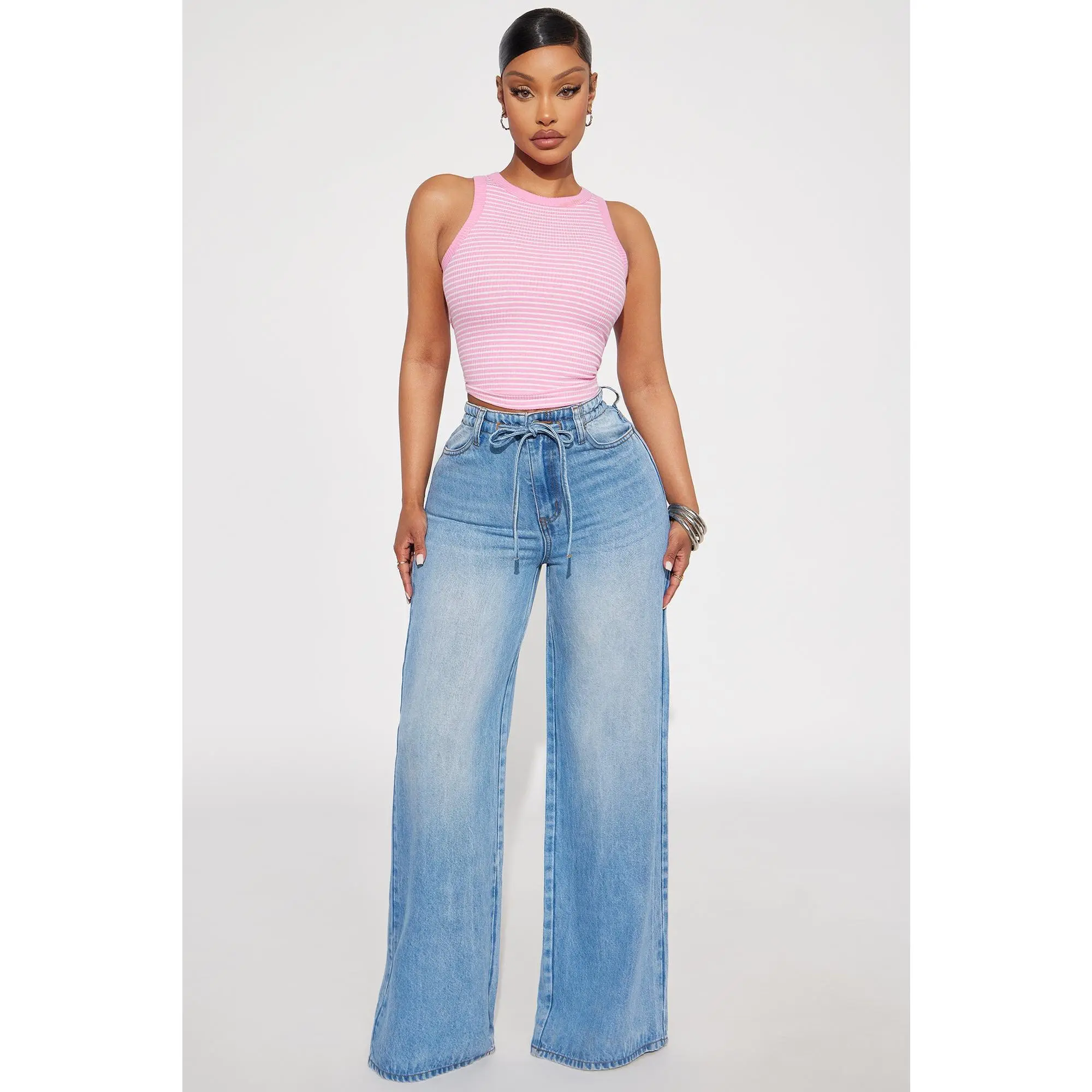 Beachfront Drapey Wide Leg Jeans - Vintage Wash