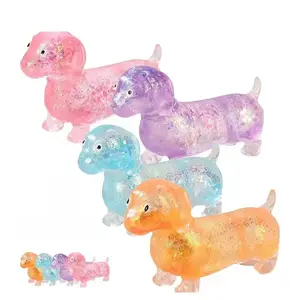 4 Pcs Anxiety Squishies Fidget Toys - Upgraded Sparkly Dachshund Gel Stretch Ball, Cute Mini Sausage Dog Stress Relief Toy with Face, for Kids and Adults