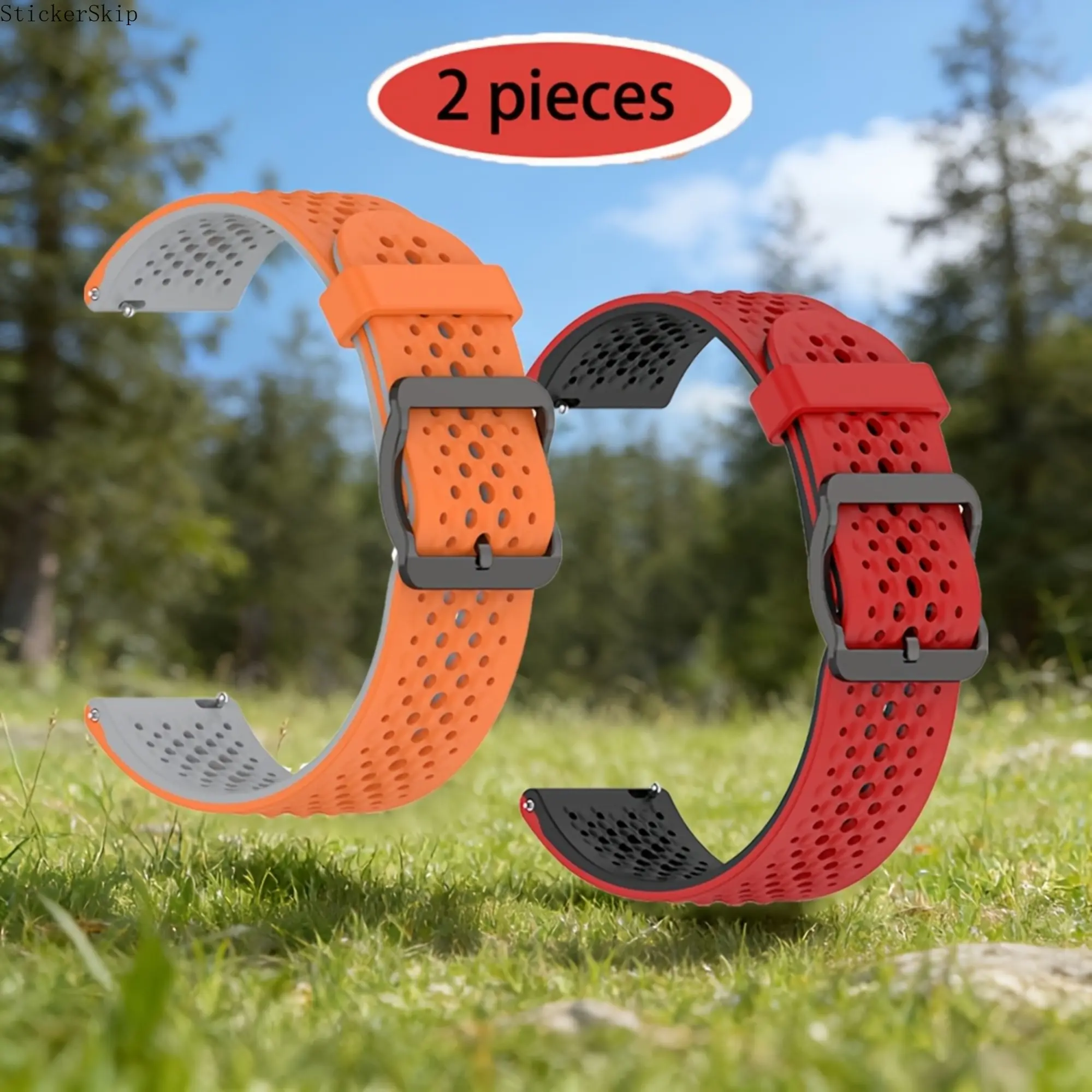 2026 2-Pack 22mm Silicone Watch Bands – Breathable Two-Tone Sport Straps for Garmin, Samsung, Amazfit, Xiaomi & Suunto Smartwatches