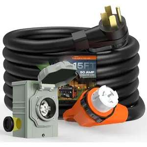 50 Amp Generator Cord and Pre-Drilled Power Inlet Box, 15FT Heavy Duty NEMA 14-50P to SS2-50R Extension Cord Twist Locking with Inlet Box, 125/250V, 12500W, ETL Listed for Outdoor  Kit