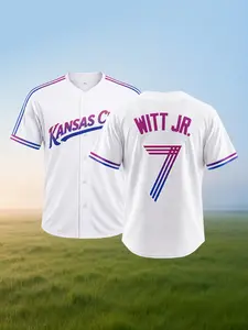 Men Women Embroidered Baseball Jersey Kansas City Style #7 Casual Sportswear Shirt