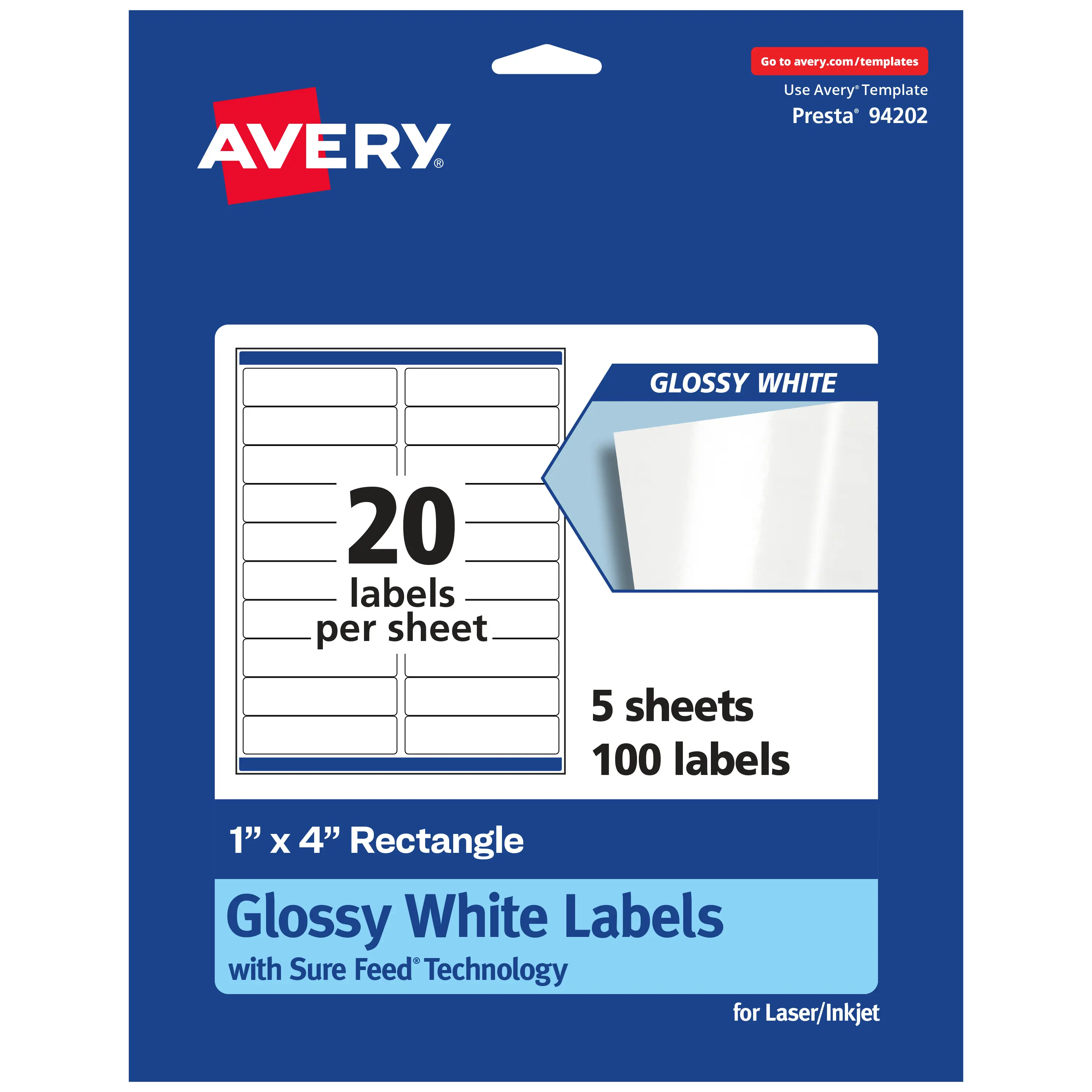 Avery Rectangle Labels with Sure Feed, 1" x 4"