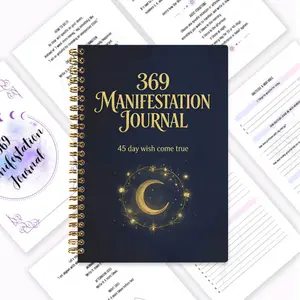 369 Manifestation Handbook, combining Numerology and the Law of Attraction, featuring cosmic energy and spiritual rituals. It serves as a daily affirmation training workbook with 3/6/9 practice sessions. Covering emotional healing & self-care, essential f