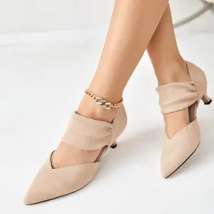 Fashare Women's Kitten Heel Dress Shoes Pointed Toe Slip-On Ankle Strap Cutout Elegant Party Wedding Pumps Classy Footwear