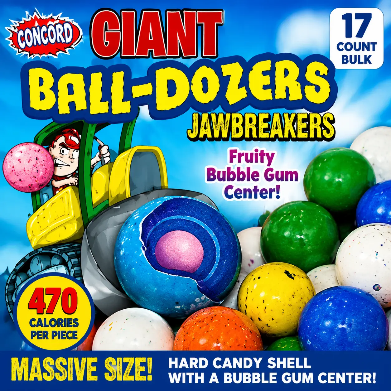 Concord Ball Dozer Giant Jawbreaker Candy 17 Count  Oversized Fruit Flavored Gumballs | Fun Novelty Candy for Parties & Gift Treats