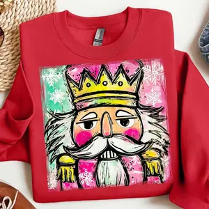 Preppy Watercolor Nutcracker Youth/Adult Sweatshirt – Glitter Santa Claus Sweatshirt – Coquette Christmas Pullover – Merry Christmas Graphic Top – Holiday Outfit