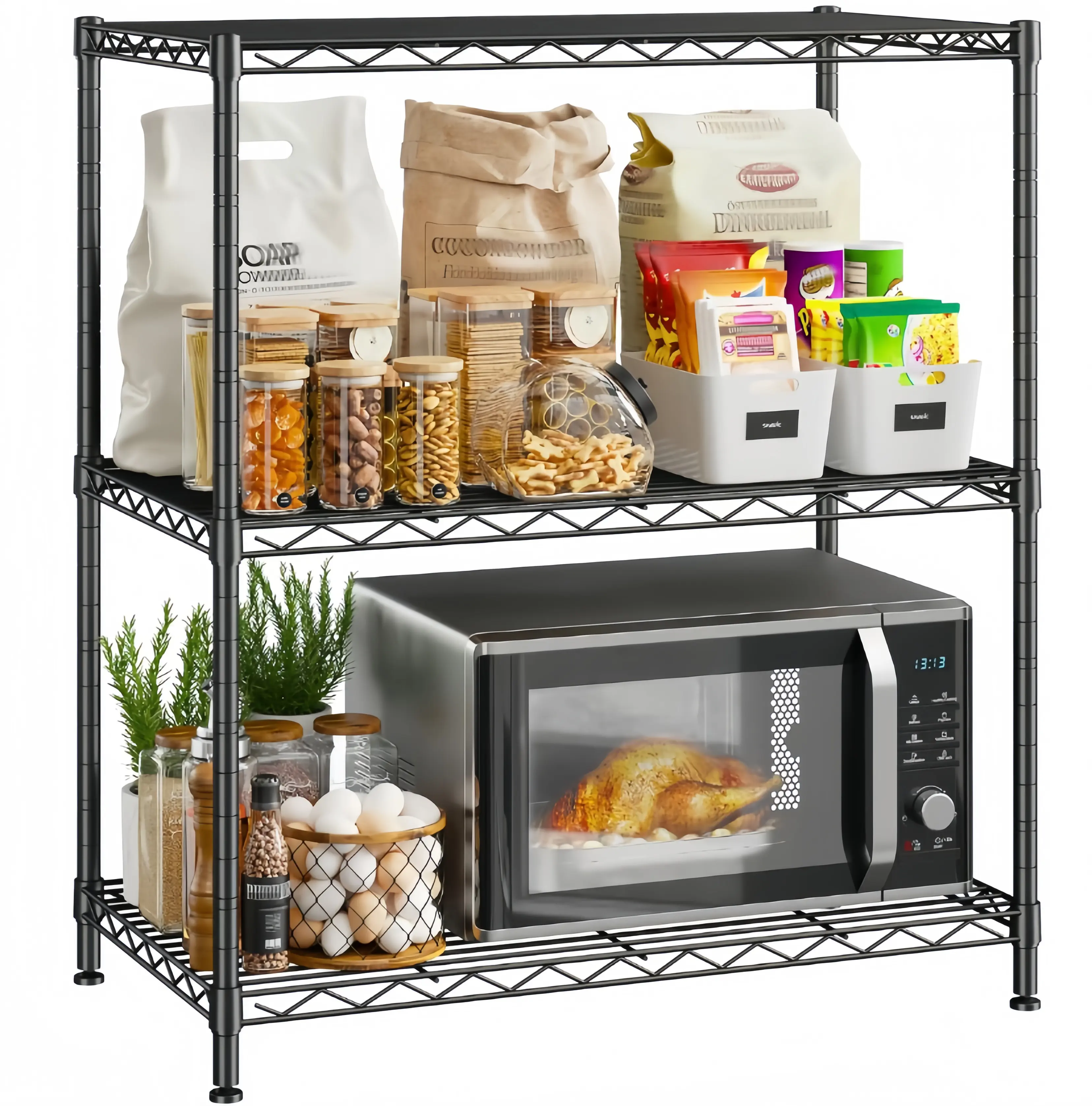 GRANNY SAYS Premium Metal Wire 3-Tier Adjustable Height Corner Shelf Organizer, 18x35x12in Standing Kitchen Storage Unit for Garage Organization, Multifunctional Snack Rack plant shelfie