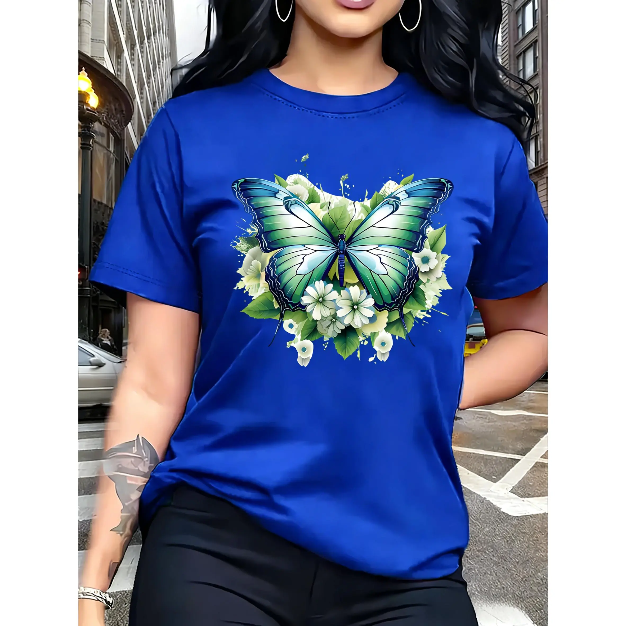 Women's Oversized Graphic Print T-Shirt, 100% Cotton Casual Streetwear with a Round Neck and Short Sleeves, Shortsleeve, Tshirt, Basic, Fit, Printed, Tee, Smooth, Asymmetric Cut, Fabric, Top, Oversized Fit, Side Seamless, Streetwear Top, All Seasons, Chri