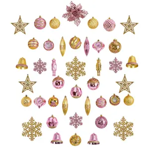 70 Pink and Gold Shatterproof Christmas Tree Ornament Set with Re-Useable Container