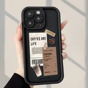 Stylish And Trendy Coffee-Themed Collage Design TPU Case for iPhone 17 Pro Max 16 16e 15 14 Plus 13 12 Mini 11 Air X XS Straight Edge Drop-Resistant Rugged Durable Cover Shell Valentine's Day Gift 2D printing