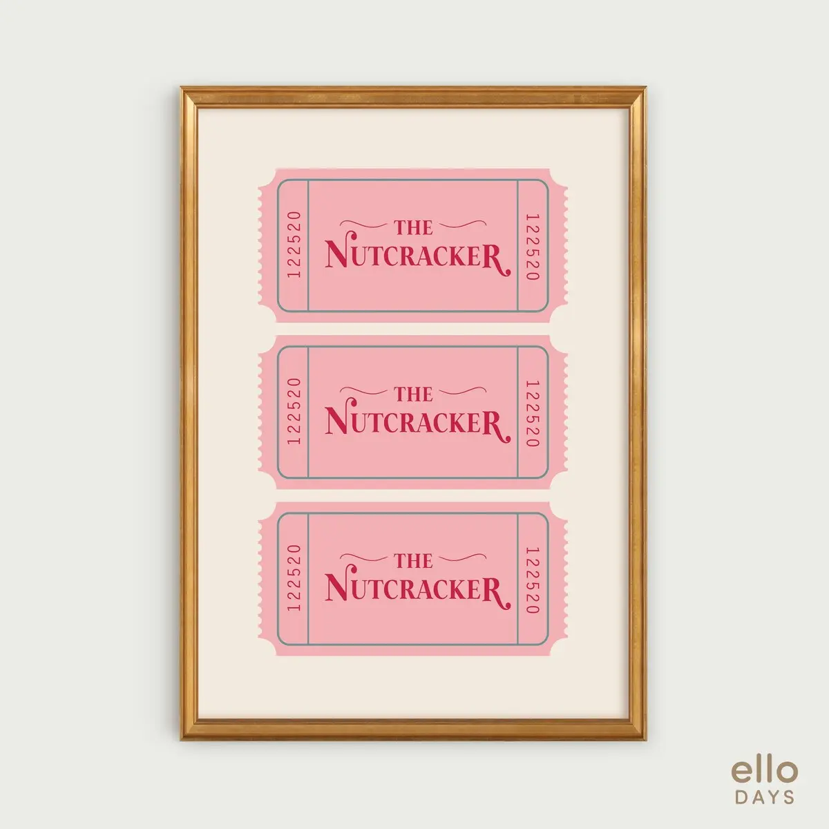 Trendy Christmas Poster, Pink Nutcracker Ticket Print, Pastel Christmas Decor Wall Art, Holiday Aesthetic Wall Decoration