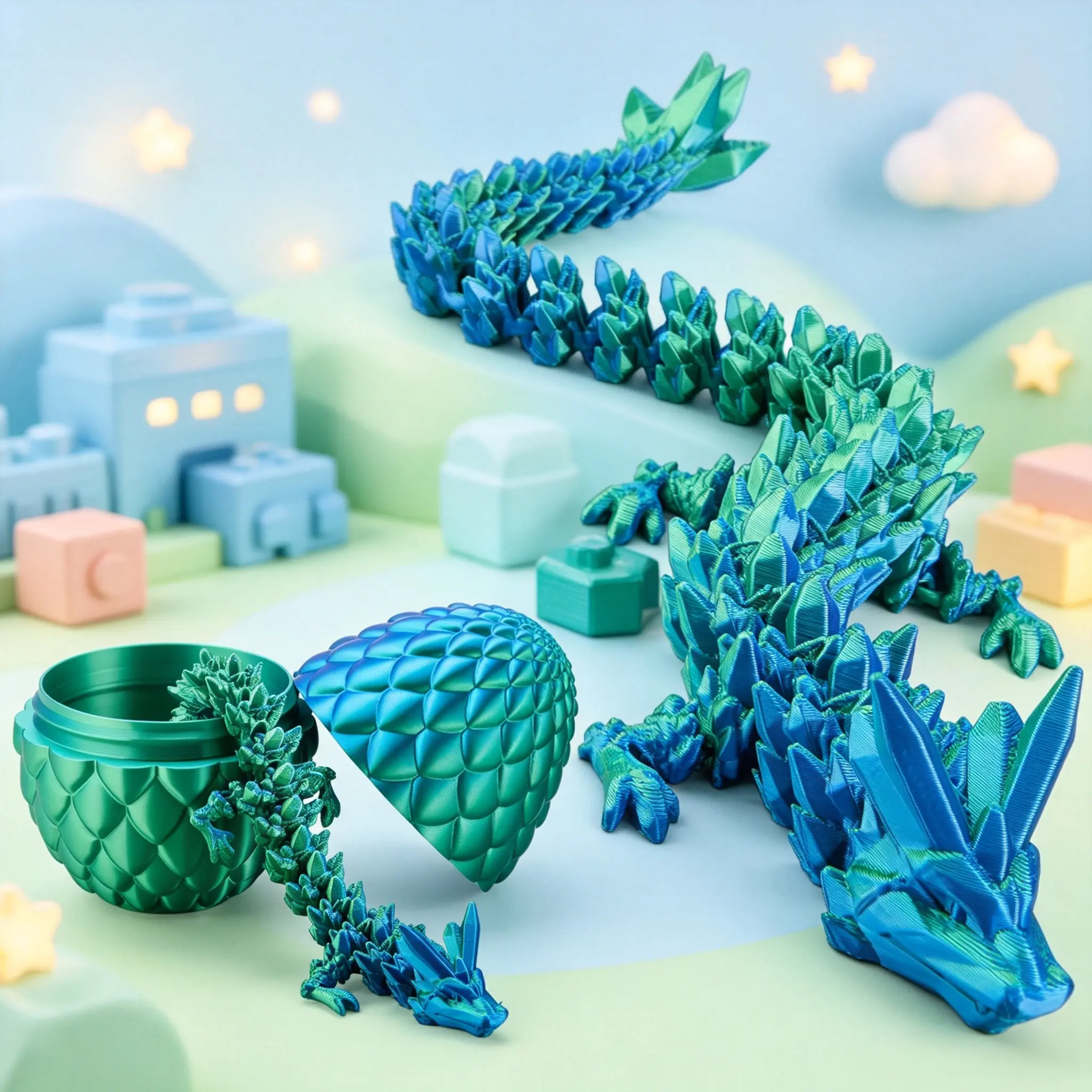3D Printed Crystal Articulated Dragon Surprise Egg, Jointed Dragon Fidget Desk Toy, Easter Basket Stuffers Egg Fillers, Stress Relief Executive Office Toy, Christmas Holiday Decor, Birthday Gift for Kids Boys Girls
