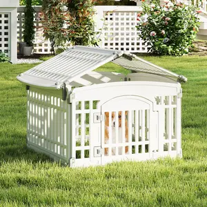 COSTWAY - 6-Panel Plastic Dog Playpen 24 Inch Indoor Outdoor Pet Fence with Locking Door-White