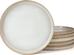 ONE of ONE Star Dinner Plates for 6, 10 inches Plate Set, Scratch Resistant, Stoneware Dinnerware, Kitchen Modern Rustic Serving Dishes, Cappuccino White