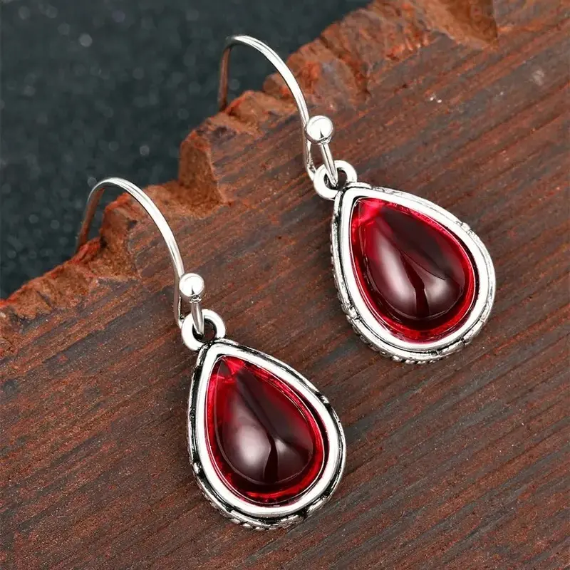 Women's Ethnic Detail Antique Silver Teardrop Earrings - Retro Statement Costume Jewelry, Meaningful Gift for Casual Wear, Elegant, Female, Antique Earrings, Contemporary Ethnic Earrings