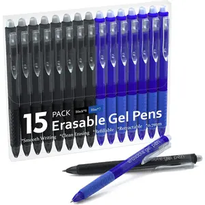 Erasable Gel Pens 15 Pack - Retractable, Fine Point, 8 Black & 7 Blue Inks for Writing Planner & Crossword Puzzles, Make Mistakes Disappear