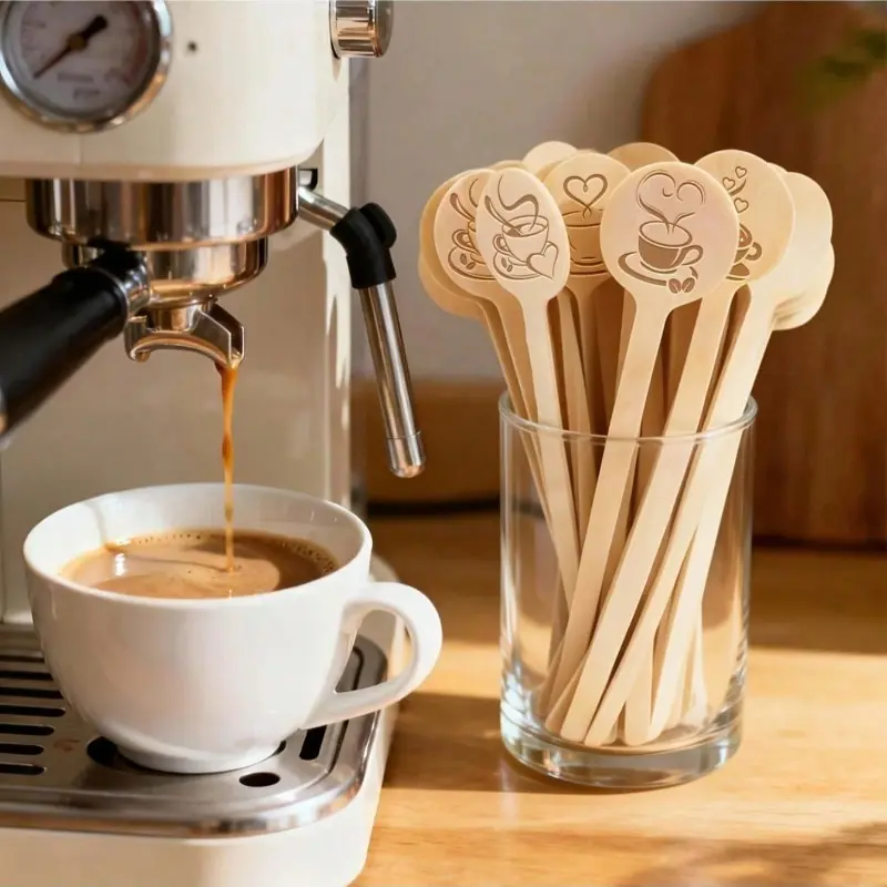 Stirrer - 15 cm Round Tip, Wooden Coffee Stirrer, Easy to Grip, Suitable for Hot and Cold Drinks - For Coffee, Milk Powder, Honey, Tea, Cocktails