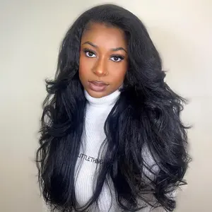 CurlyMe Pre-Styled Layered Cut Kinky Straight Glueless Install Half Wig With Draw-string Invisible Hairline