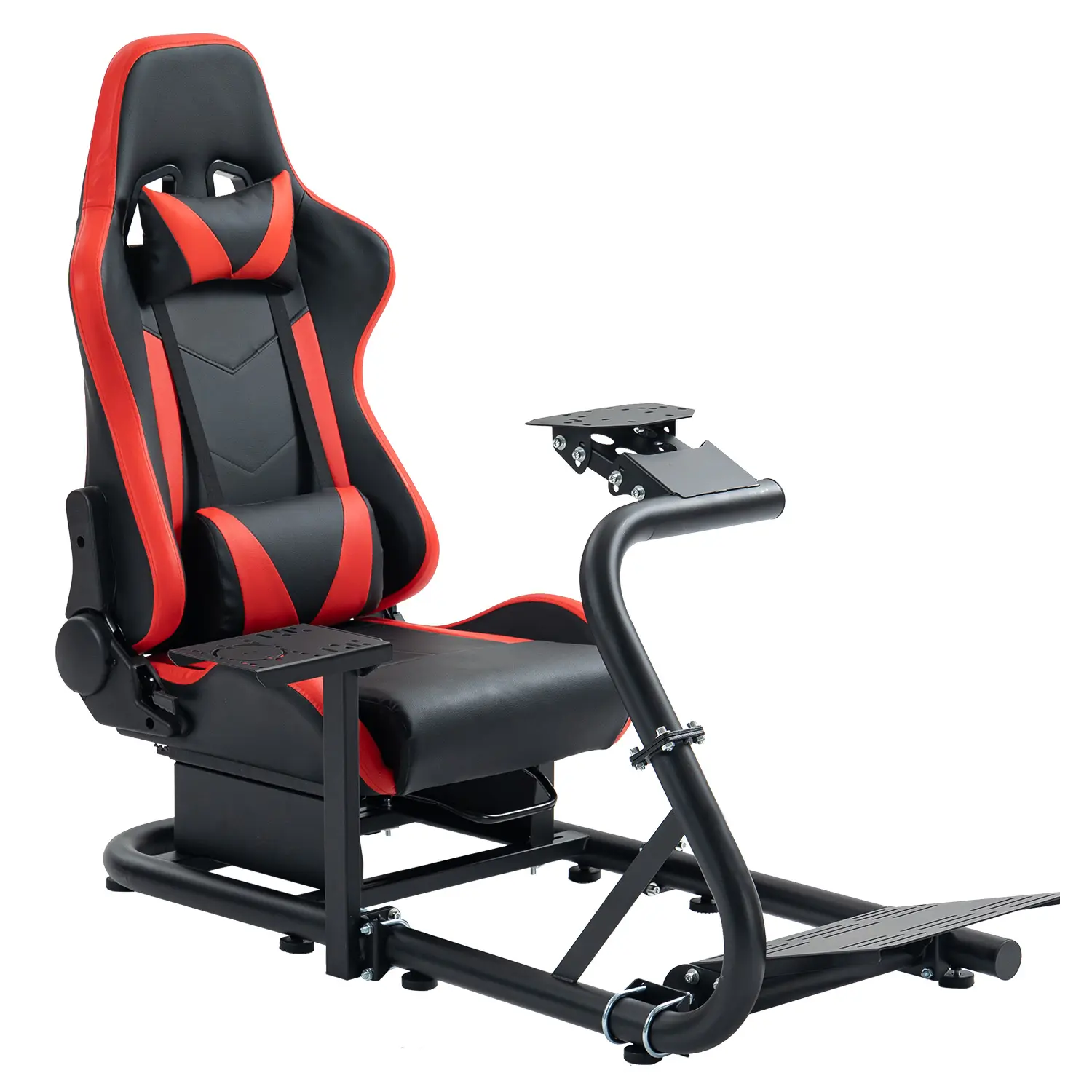 Supllueer Industrial Ergonomic Gaming Chair Frame with Red Playseat, Adjustable PU Leather Computer Gaming Cockpit Stand, Compatible with Logitech (G29, G27, G920, G923), Fanatec, Thrustmaster (Wheel/Pedal/Handbrake Not Included), Computer Gaming Chair