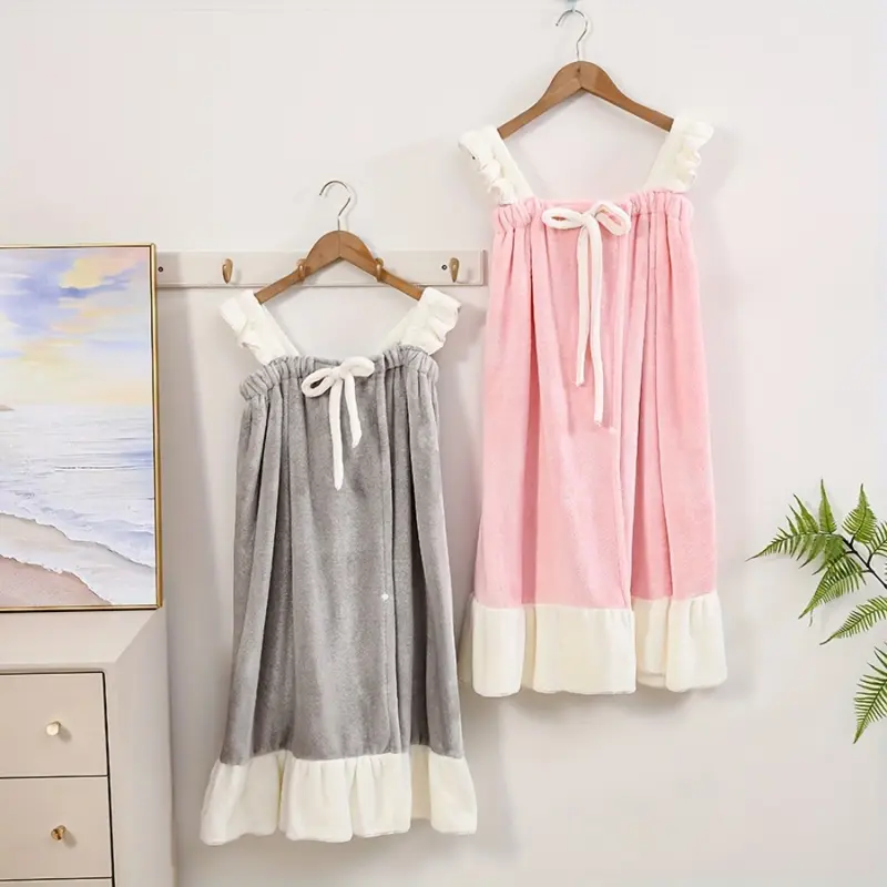 2 Pcs Camisole Bath Skirt+ Hair Drying Cap, Shower Towels, made of soft coral fleece, suitable for home wear, quick-drying and absorbent, perfect for family showers, travel, vacations, saunas, Gift, available in multiple colors