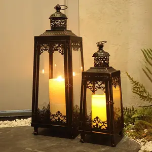 Lanterns Decorative & Indoor, Set of 2 Lanterns for Porch,Large Candle Lantern, Bronze Frame with for Fall, Christmas