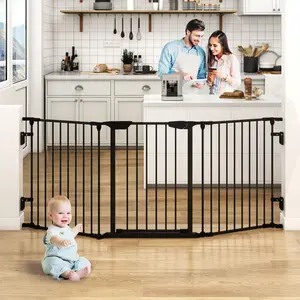 74" Wide Baby Gate Metal Safety Playpen - Fireplace Fence for Toddler/Pet/Dog, 3-Panel,30" H, Black