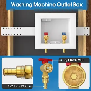 Universal Washing Machine Outlet Box, 1/2-Inch Pex Crimp x 3/4-Inch MHT Connection with Center Drain, Laundry Washer Valve Outlet Box