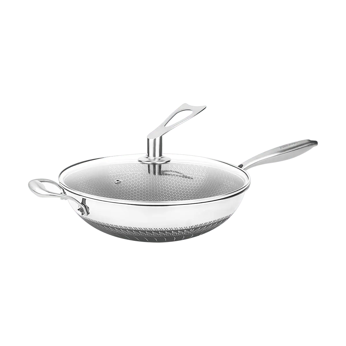 AROMA Non-Stick Stainless Steel Wok Pan with Self-Balancing Lid and Honeycomb SurfaceGuard Technology 12.5 Inch ANW-107 AROMA Non-Stick Stainless Steel Wok Pan with Self-Balancing Lid and Honeycomb SurfaceGuard Technology 12.5 Inch ANW-107