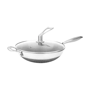 AROMA Non-Stick Stainless Steel Wok Pan with Self-Balancing Lid and Honeycomb SurfaceGuard Technology 12.5 Inch ANW-107