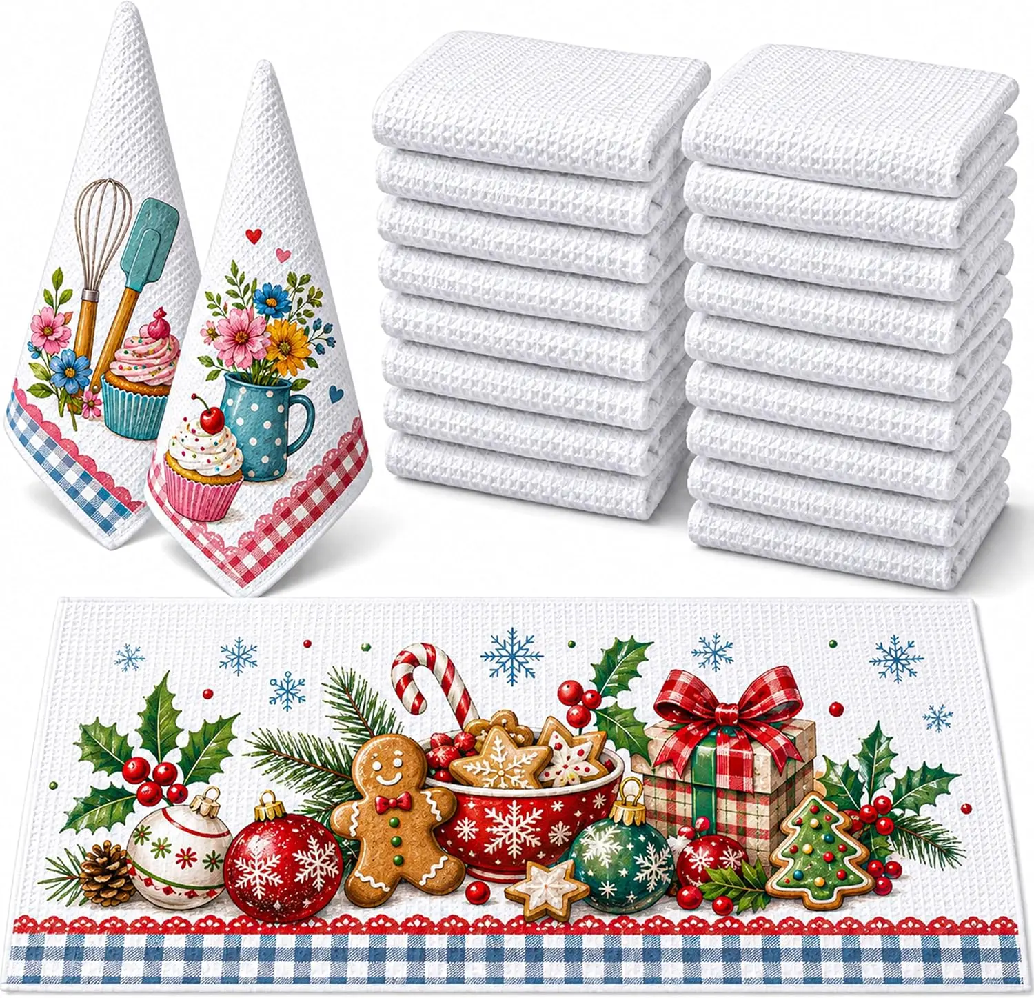 Joyclub Sublimation Towels 20 Pack, Sublimation Kitchen Towels, White Waffle Towels Kitchen Towels for DIY Heat Press Gifts and Kitchen Decor sohochic