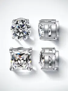 Unisex Simple Style Casual Modern Rhinestone Decorated Round & Square Design Magnetic Stud Earrings, Elegant Trendy Stud Earrings, Fashionable Jewelry for Women & Men